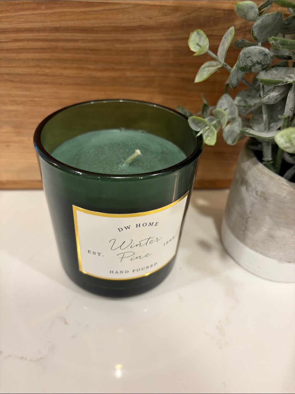 DW Home Green Glass Pine Scented Candle